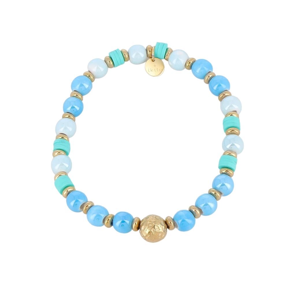 Bracelet "Baia" elastique avec Perles en Céramique Émaillée et Coquillages