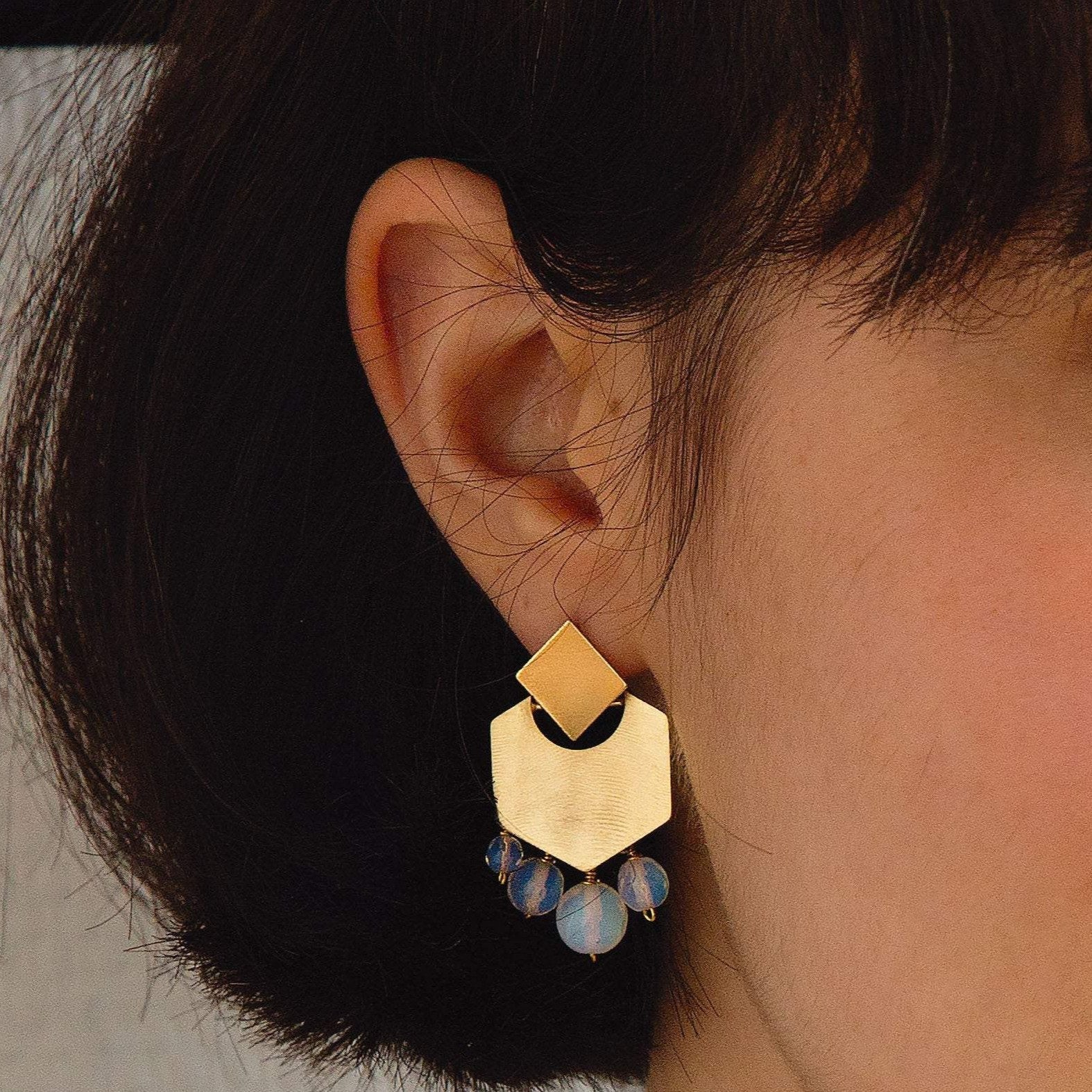 Boucles d’oreilles en plaqué or avec perles en crystal blanc