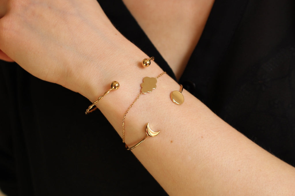 Bracelet jonc motif lune et soleil en plaqué or - Bubble Style Store