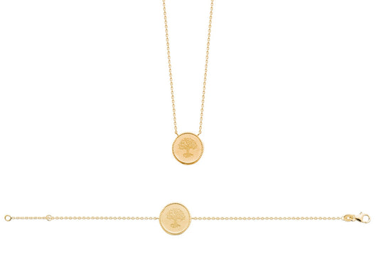 Bracelet et collier médaille Arbre de vie en plaqué or - Bubble Style Store