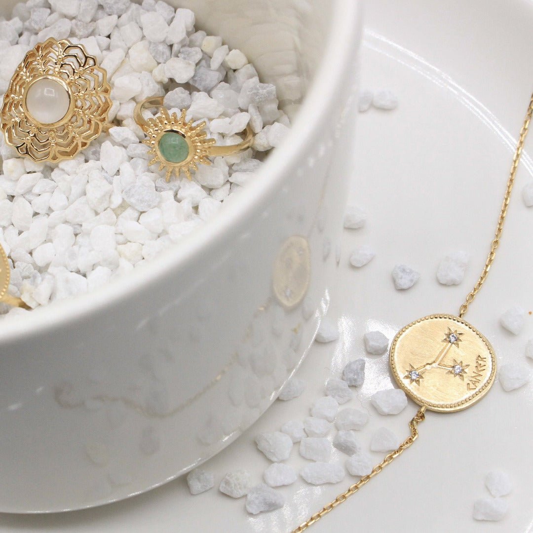Bagues et bracelet médaille zodiaque en plaqué or et zirconium - Bubble Style Store