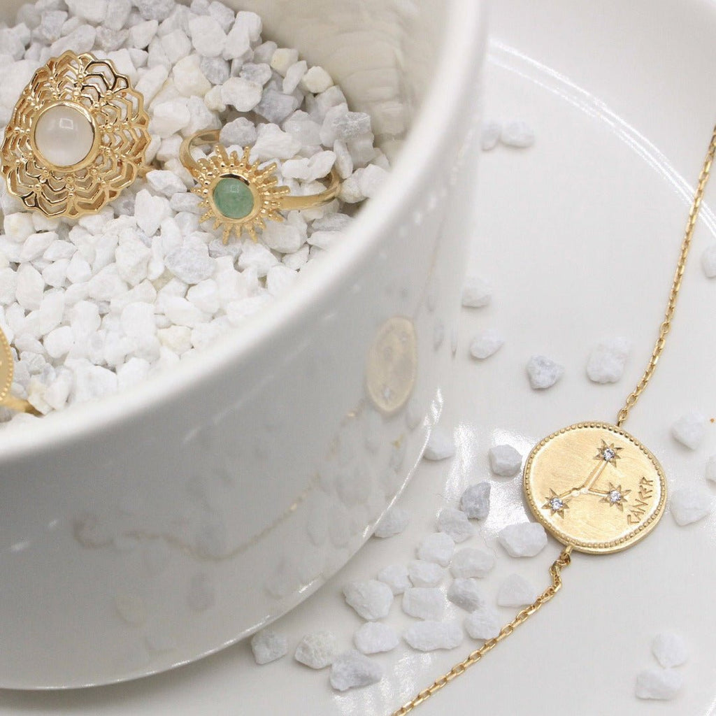 Bagues et bracelet médaille zodiaque en plaqué or et zirconium - Bubble Style Store