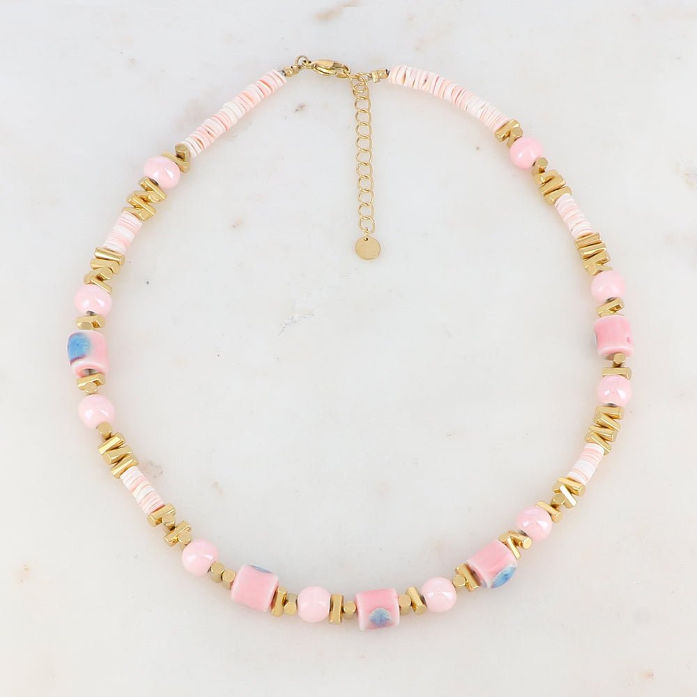 Collier "Baia" avec perles en Céramique Émaillée et Coquillages en Acier Inoxydable
