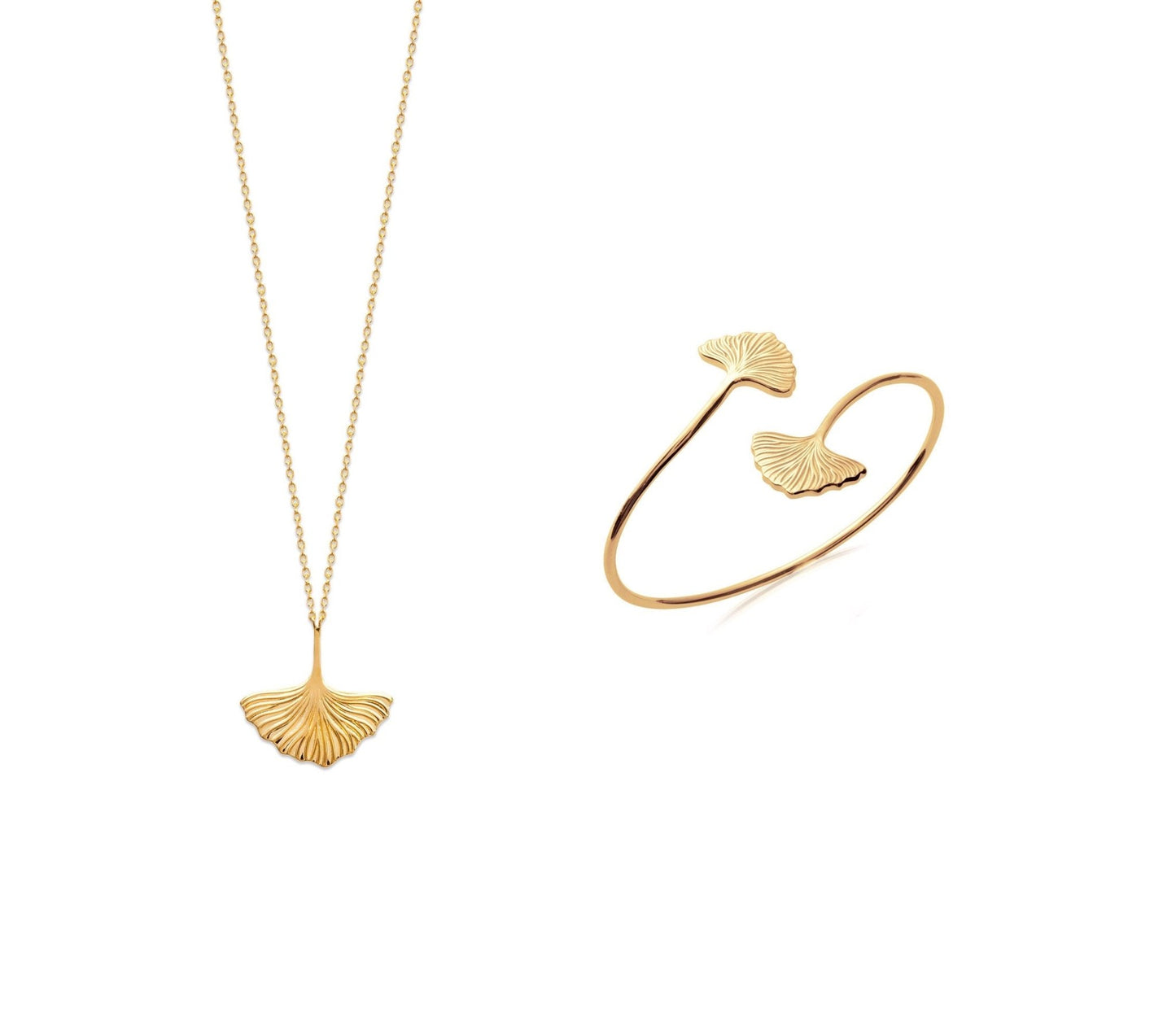 Collier et bracelet feuille de Ginkgo en plaqué or pour femme - Bubble Style Store