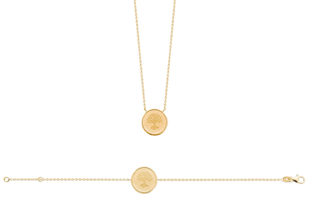 Collier et bracelet médaille arbre de vie en plaqué or - Bubble Style Store