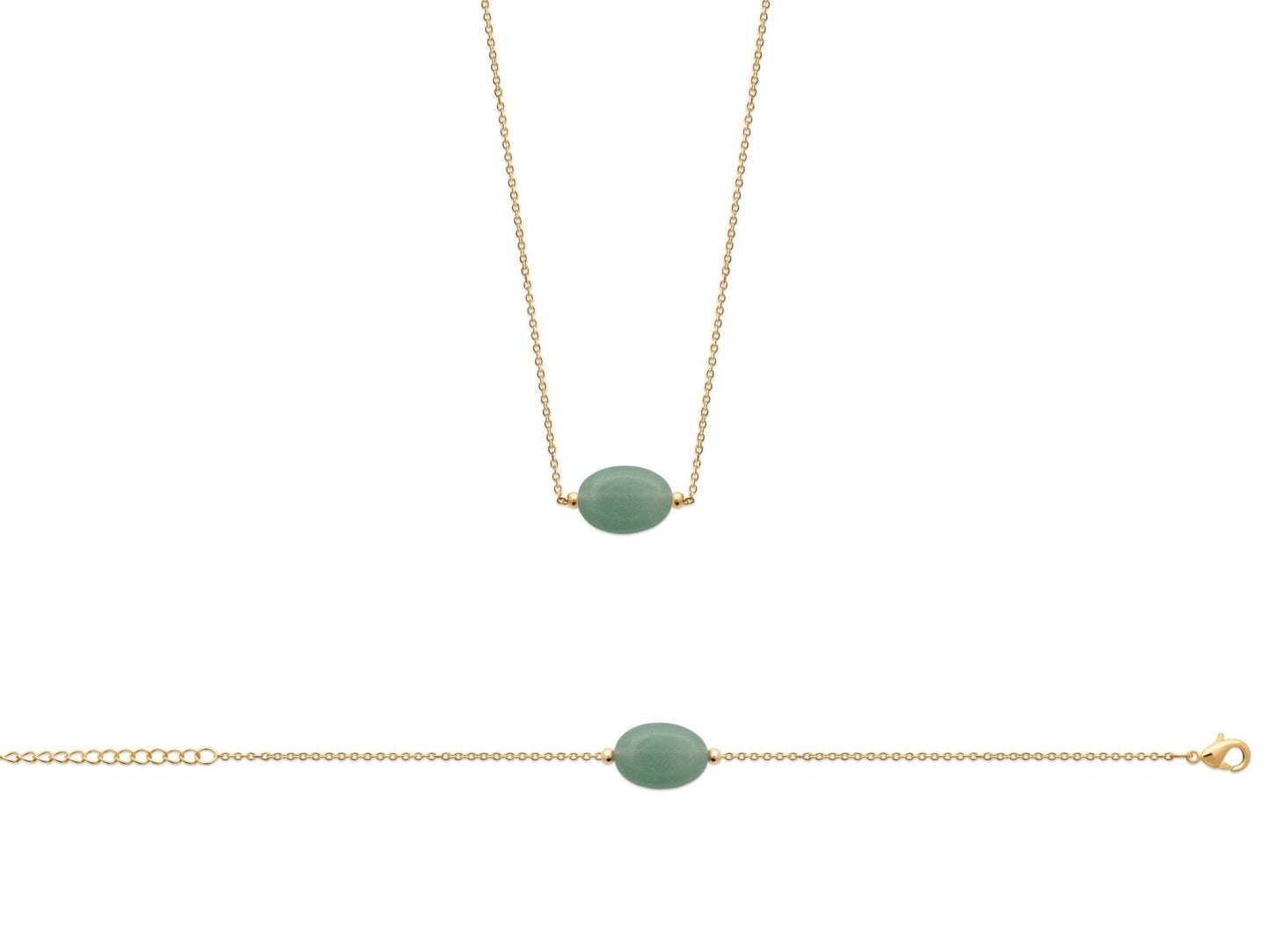 Collier et bracelet plaqué or et quartz vert - Bubble Style Store
